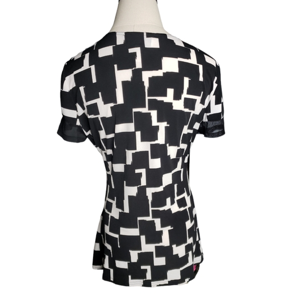 Joseph Ribkoff Faux Wrap Tunic Bold Geometric Rouched QR Code Print Mod Vacation - Picture 15 of 15